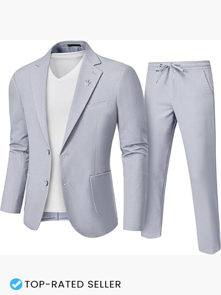 Men's Linen Suit Set Regular Fit Lightweight Two-Piece Classic Business Casual